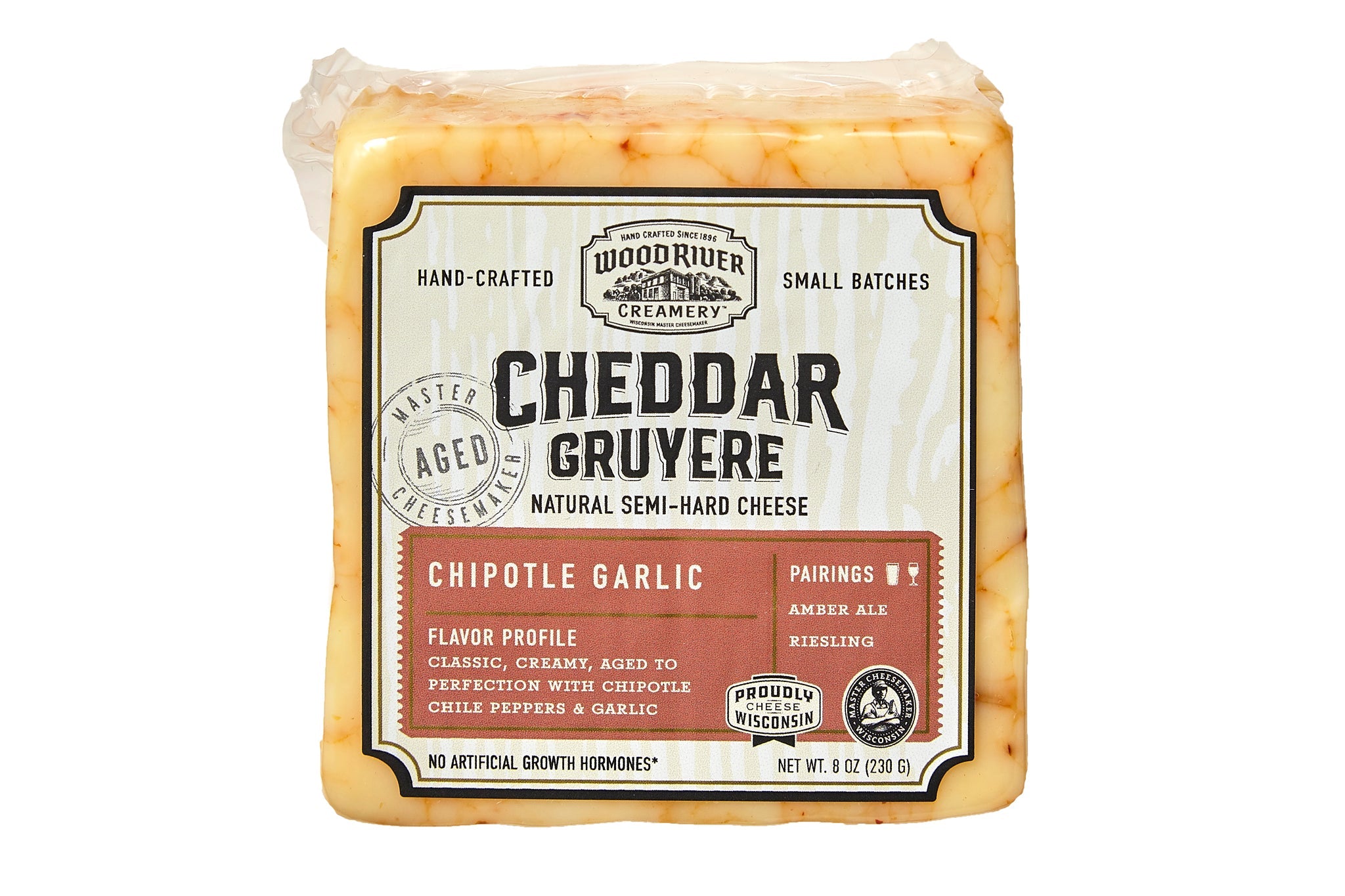 Wood River Creamery Cheddar Gruyere Chipotle Garlic 8oz 12ct