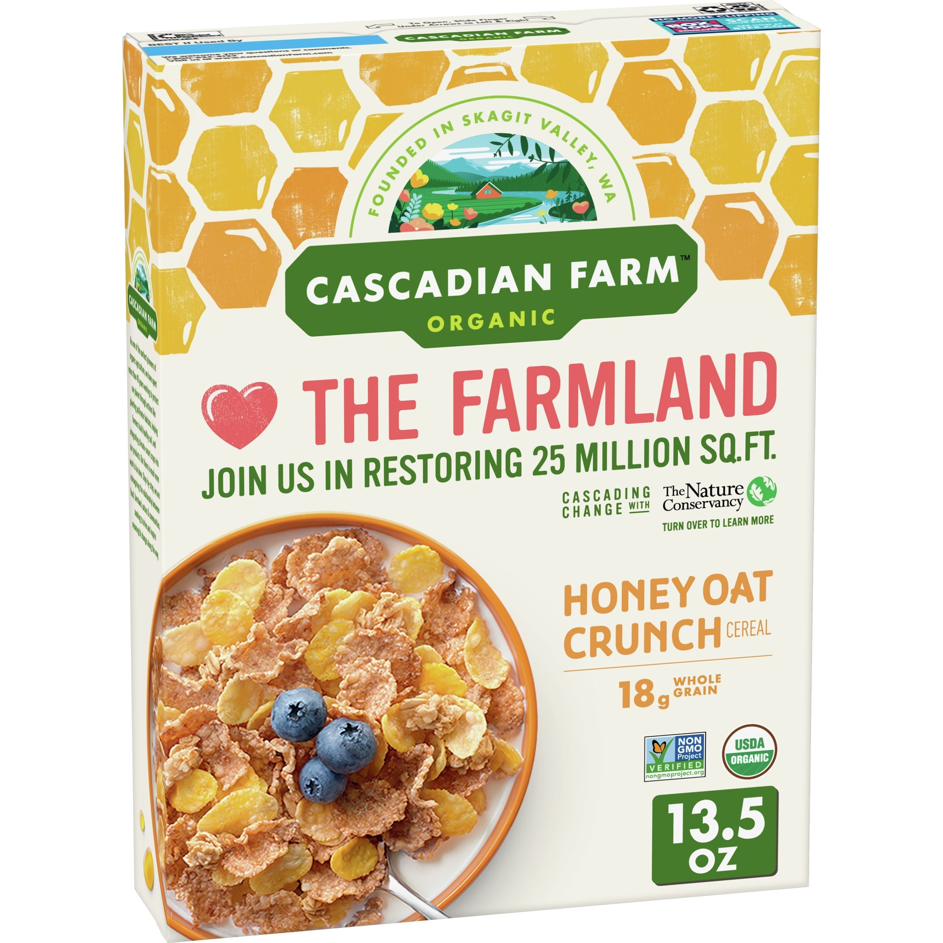 Cascadian Farm Organic The Farmland Honey Oat Crunch Cereal 13.5 Oz Box
