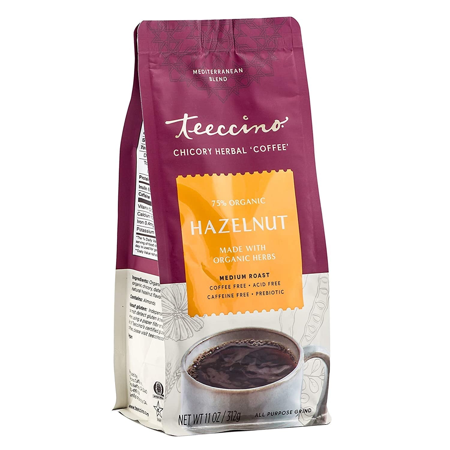 Teeccino, Chicory Herbal Coffee Hazelnut Medium Roast 11 oz