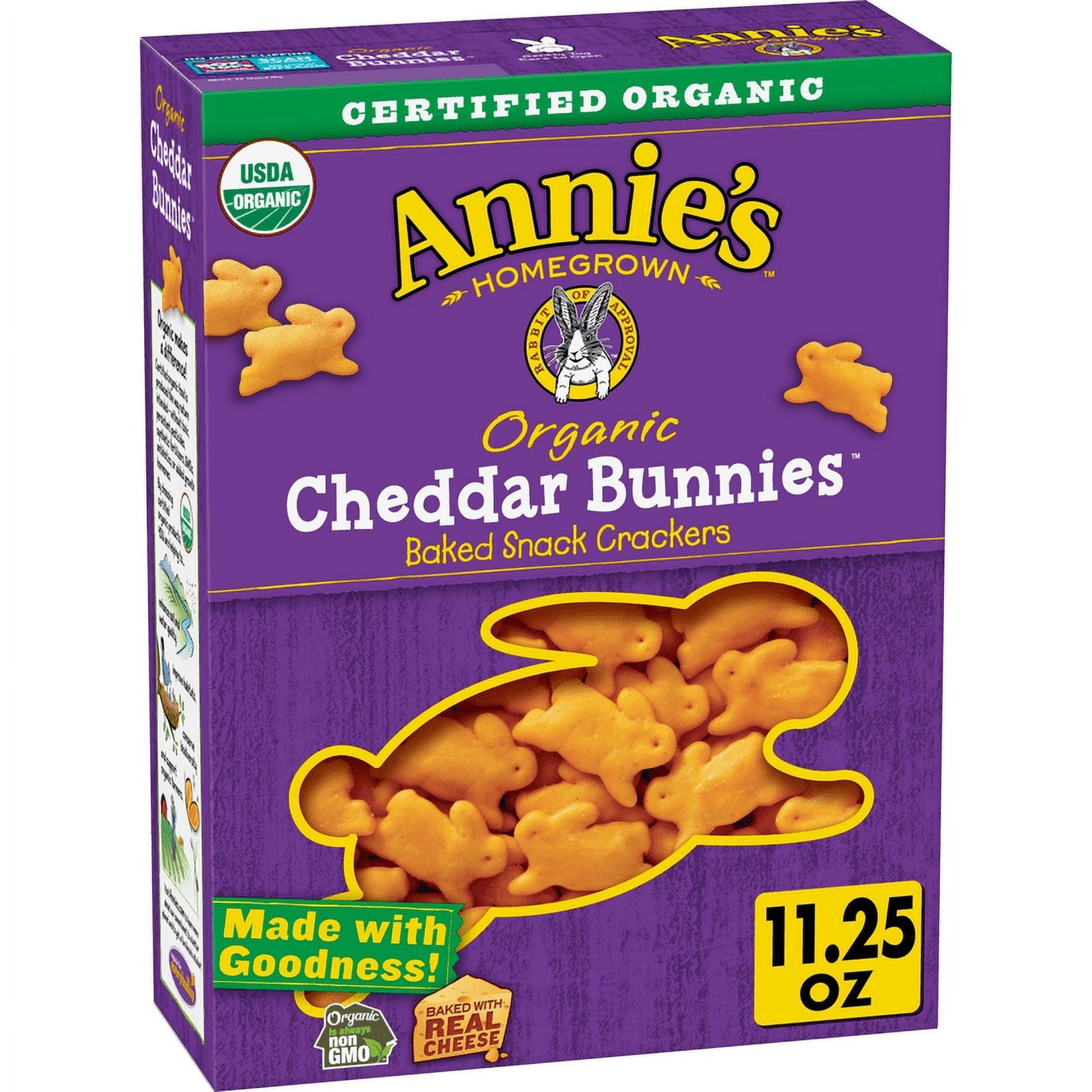 Annie's Homegrown Organic Cheedar Bunnies Baked Snacks Crackers 11.25 Oz Box