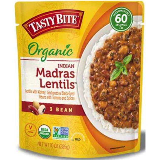 Tasty Bite Organic 3 Bean Mild Indian Madras Lentils 10 oz