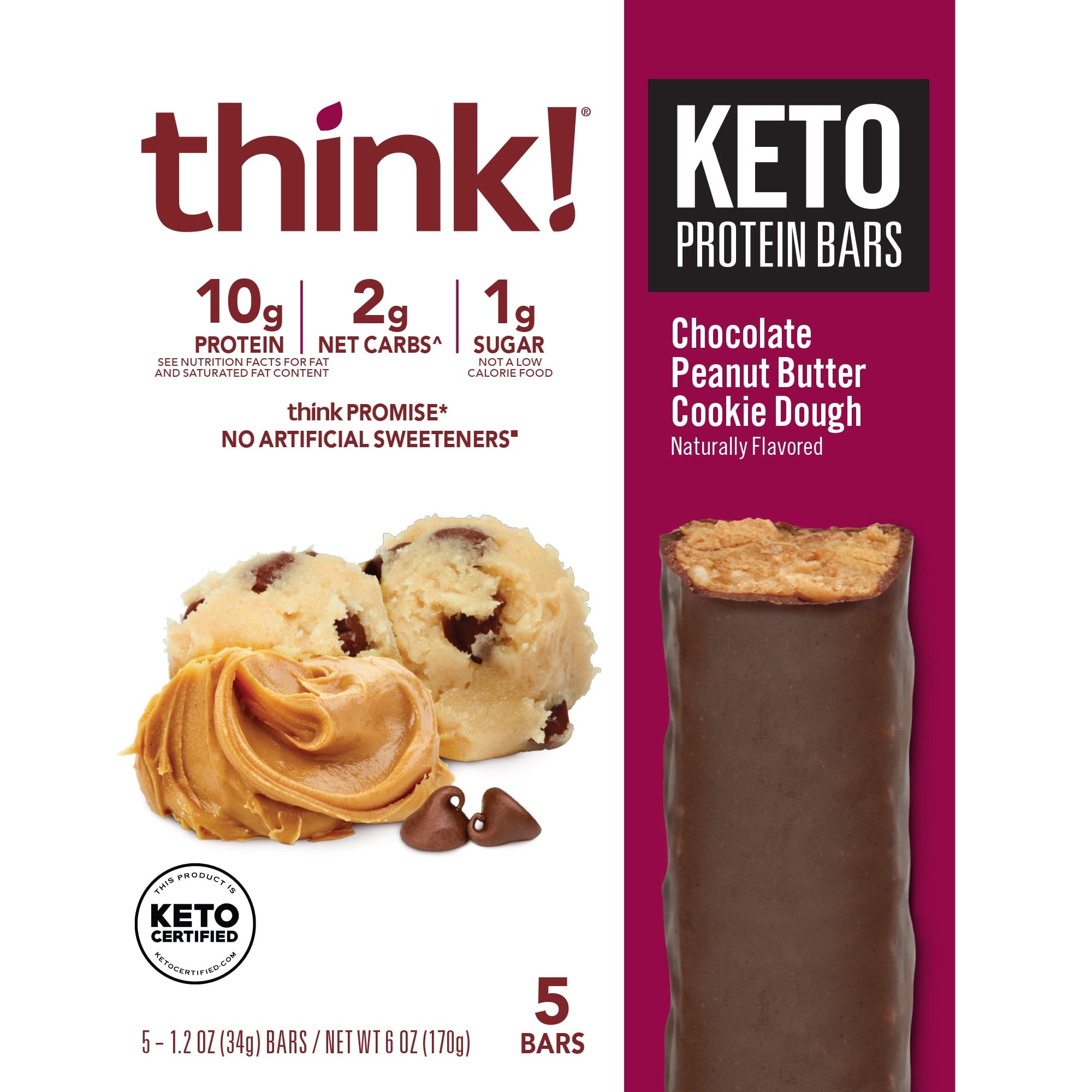 think! Chocolate Peanut Butter Cookie Dough Bars 6 Oz