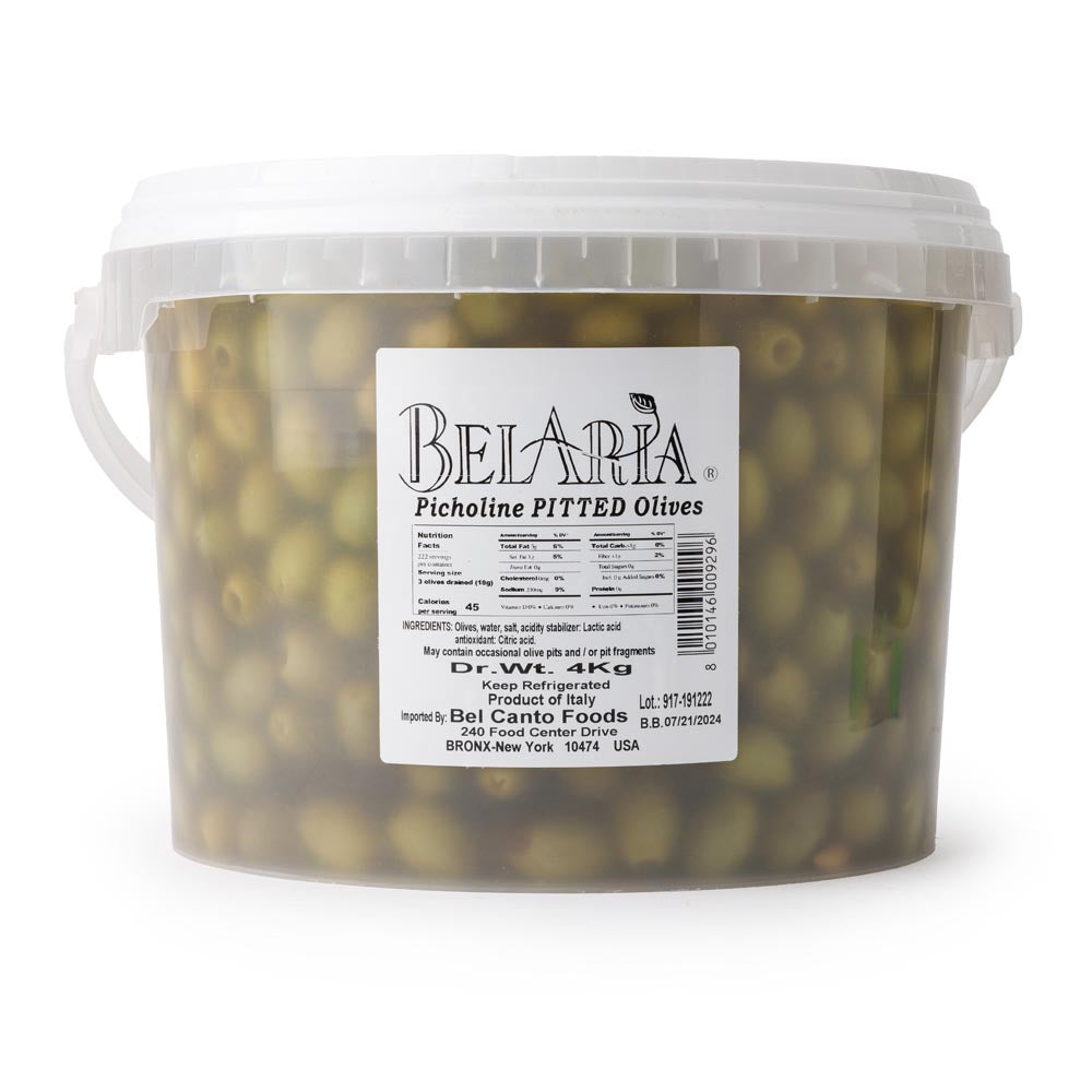 BelAria Pitted Green Picholine Olives 4kg Tub