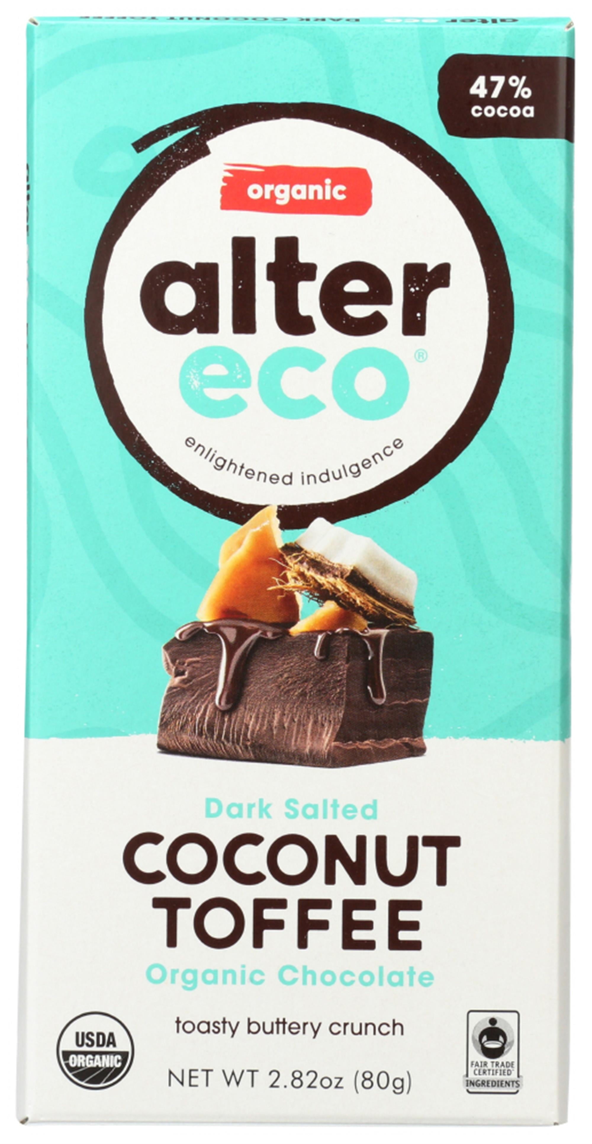 Alter Eco Organic Chocolate Dark Salted Coconut Toffee 2.82 Oz Bar