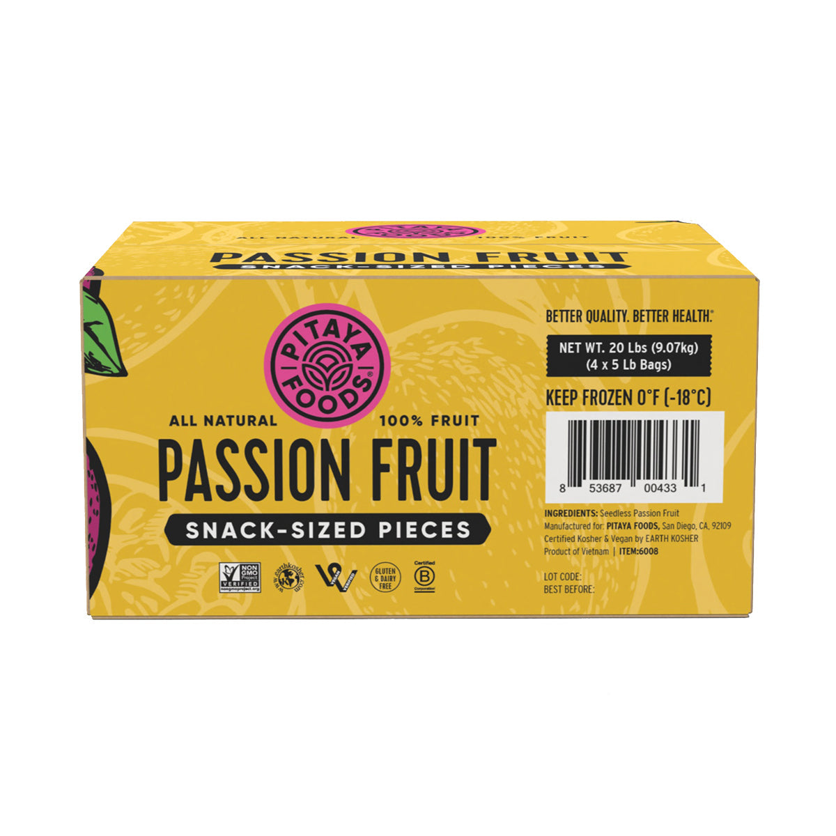 Wholesale Pitaya Foods Passion Fruit Cubes 5 LB-4ct Case Bulk