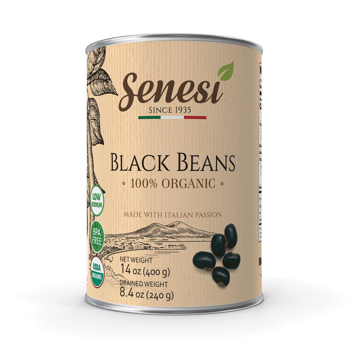Wholesale Senesi Organic Canned Black Beans 14.1 OZ-12ct Case Bulk