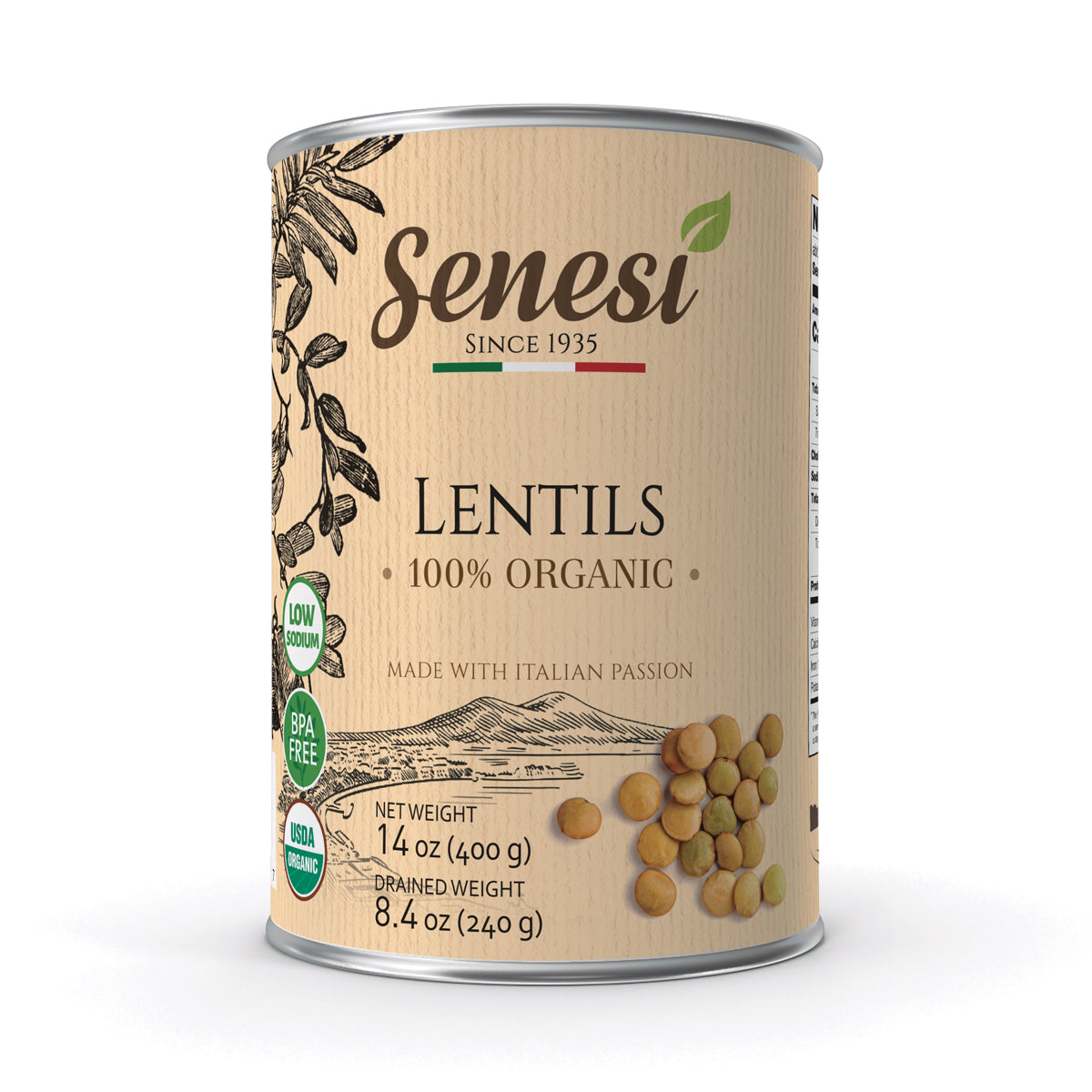 Senesi Organic Cooked Lentils Cans 14.10 OZ