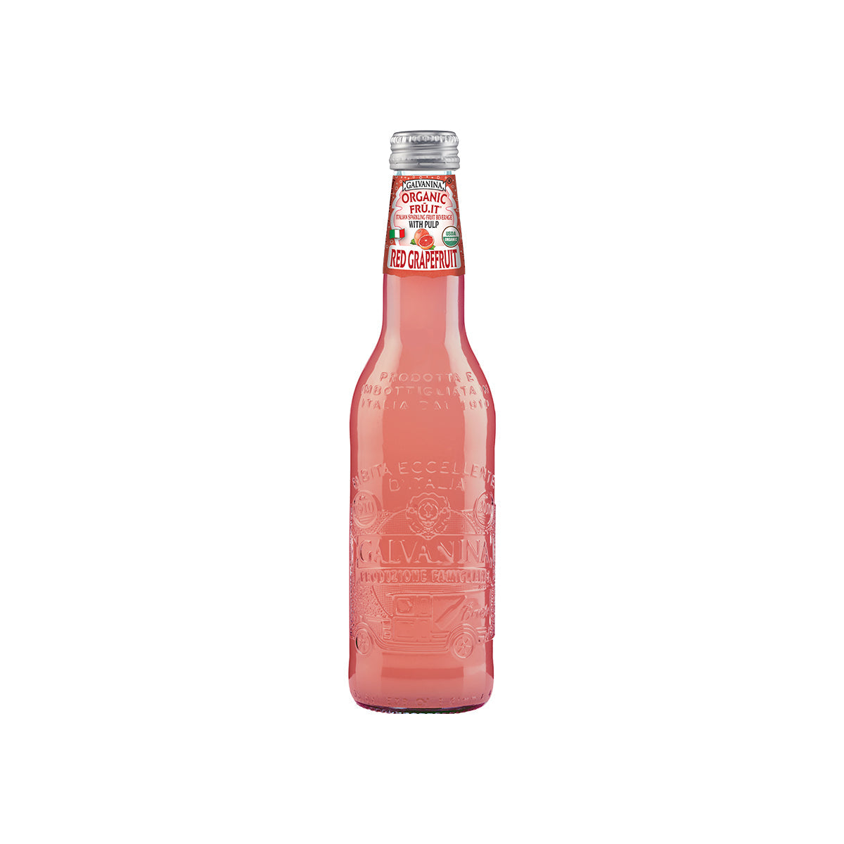 Galvanina Organic Red Grapefruit Sparkling Soda 12 Oz Bottle