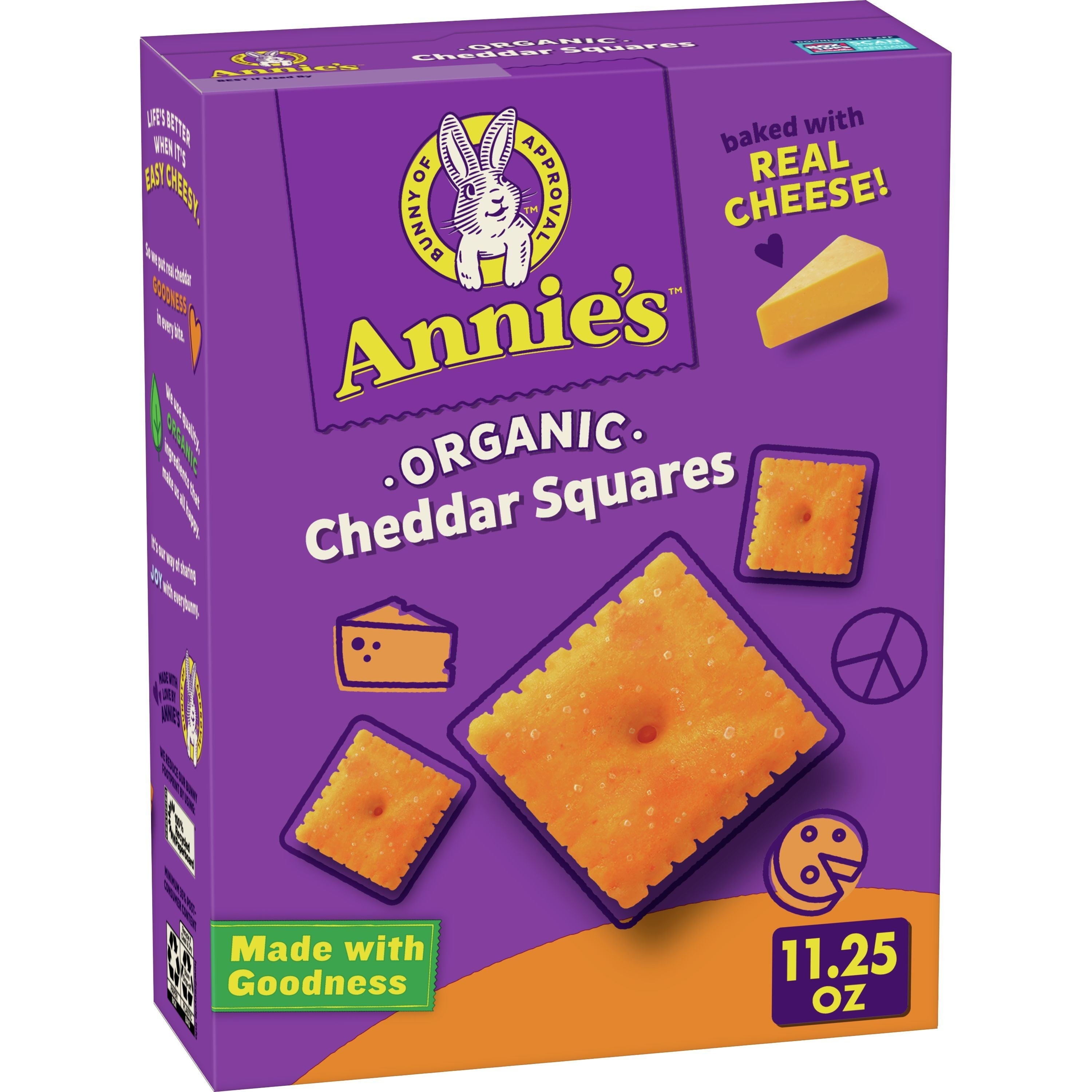 Annie's Homegrown Organic Cheddar Squares Baked Snack Crackers 11.25 Oz Box