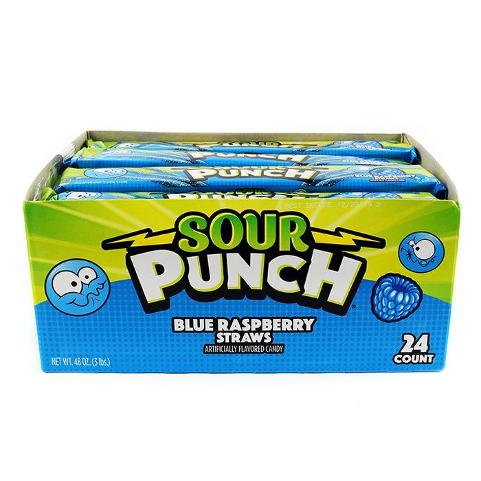 Wholesale Sour Punch Blue Raspberry Straws 24 Pack 2oz Bags- Bulk