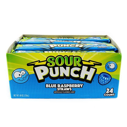 Wholesale Sour Punch Blue Raspberry Straws 24 Pack 2oz Bags- Bulk