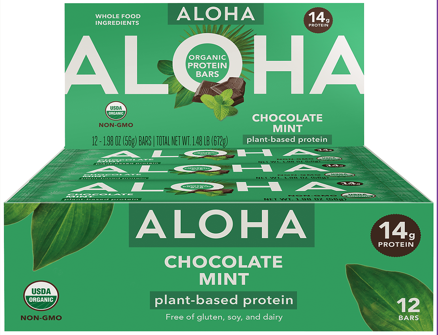 Aloha Plant-Based Protein Bar Chocolate Mint 1.9 oz Bar
