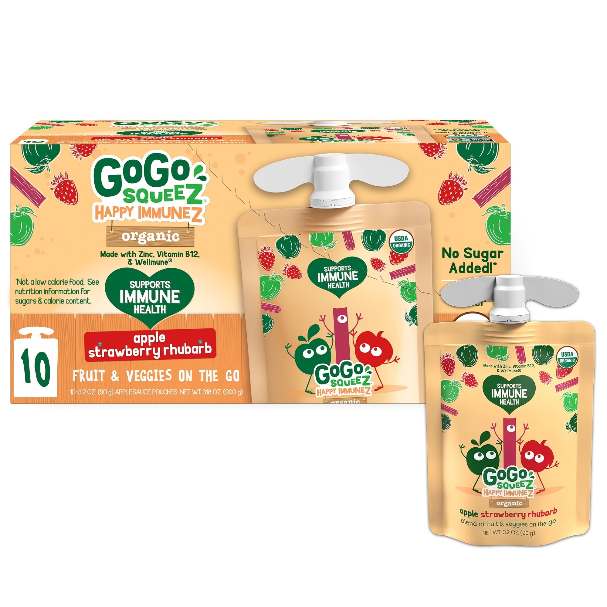 Wholesale GoGo Squeez Happy Immunez Strawberry Rhubarb Snack 3.2 Oz Pouch-6ct box Bulk