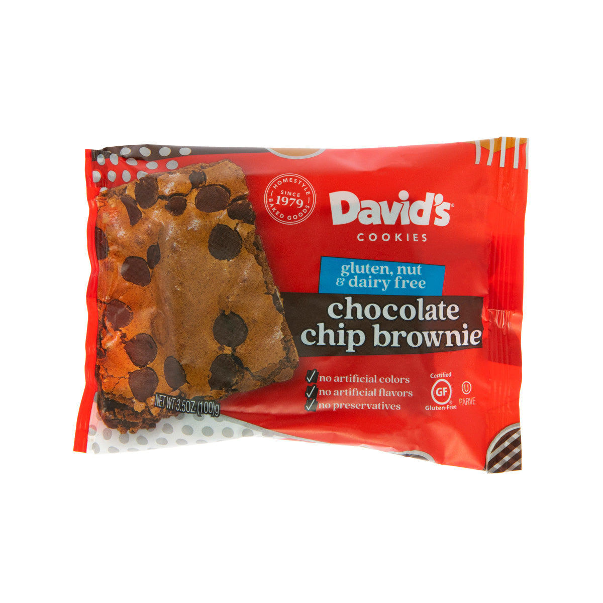 David'S Cookies Gluten Free Chocolate Chip Brownie 3.5 OZ