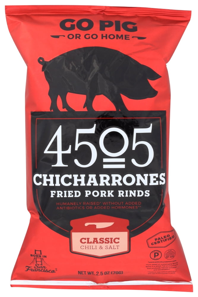 4505 Meats Chicharrones (Fried Pork Rinds) Classic Chili & Salt 2.5 oz Bag