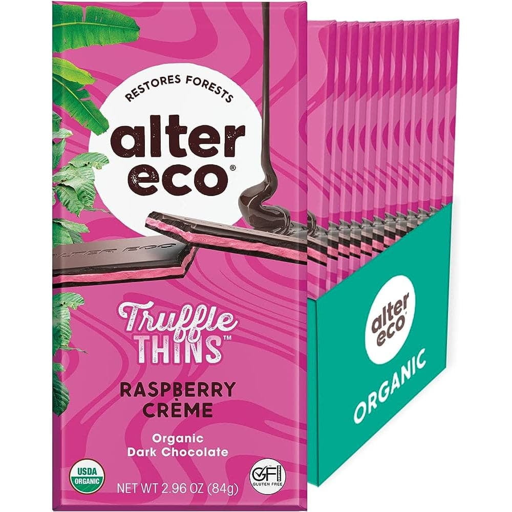 Alter Eco Dark Chocolate Raspberry Crème Truffle Thins 2.96 Oz Bar