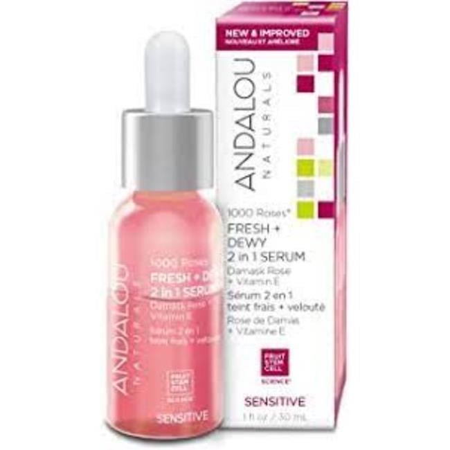 Andalou Naturals 1000 Roses 2-in-1 Serum for Face 1 oz Bottle