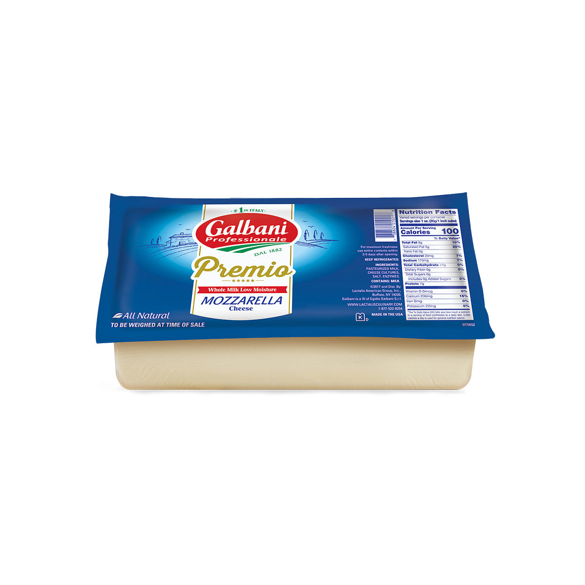 Galbani Low Moisture Mozzarella Cheese Loaf 15 Lb Box