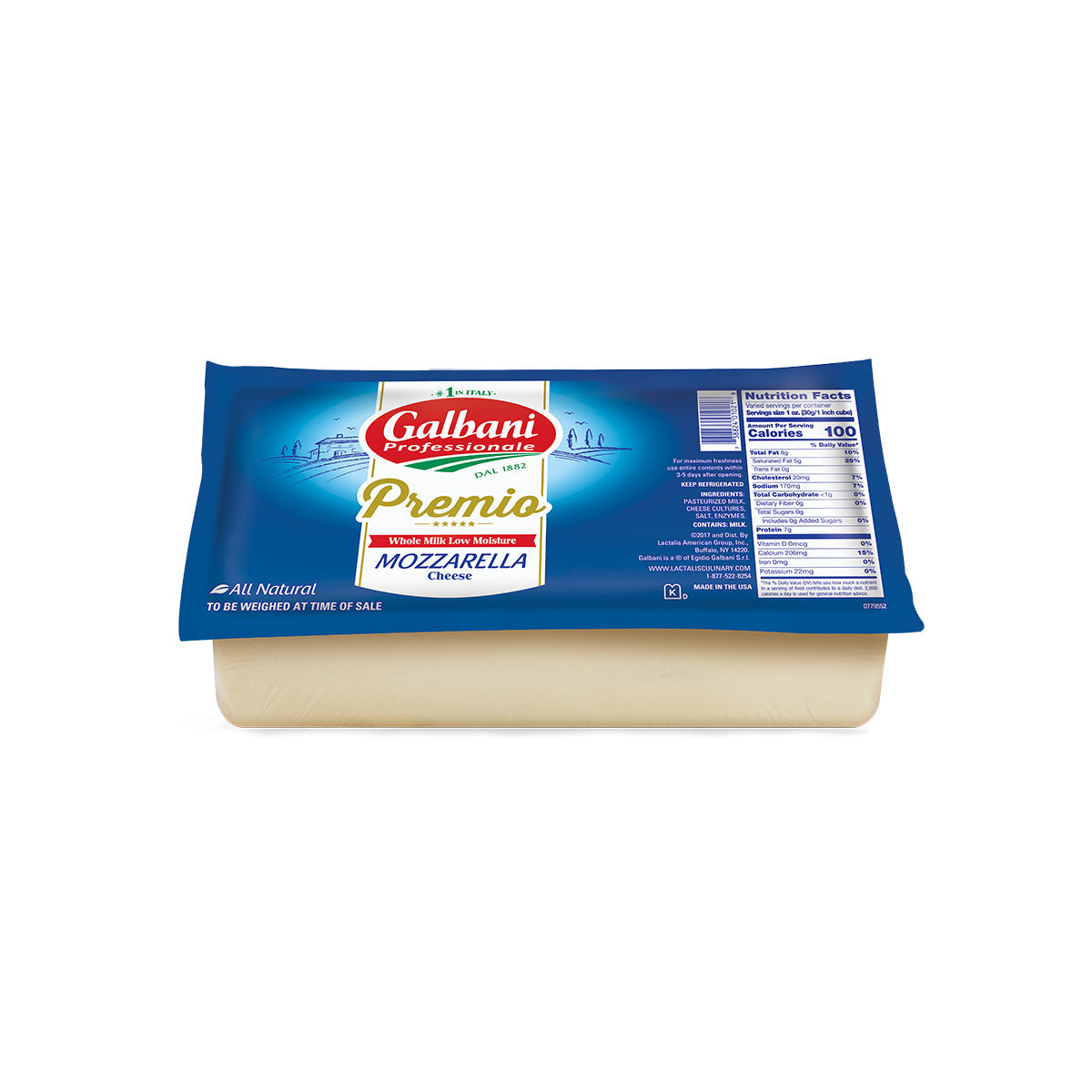 Wholesale Galbani Low Moisture Mozzarella Cheese Loaf 5 Lb Box- Bulk