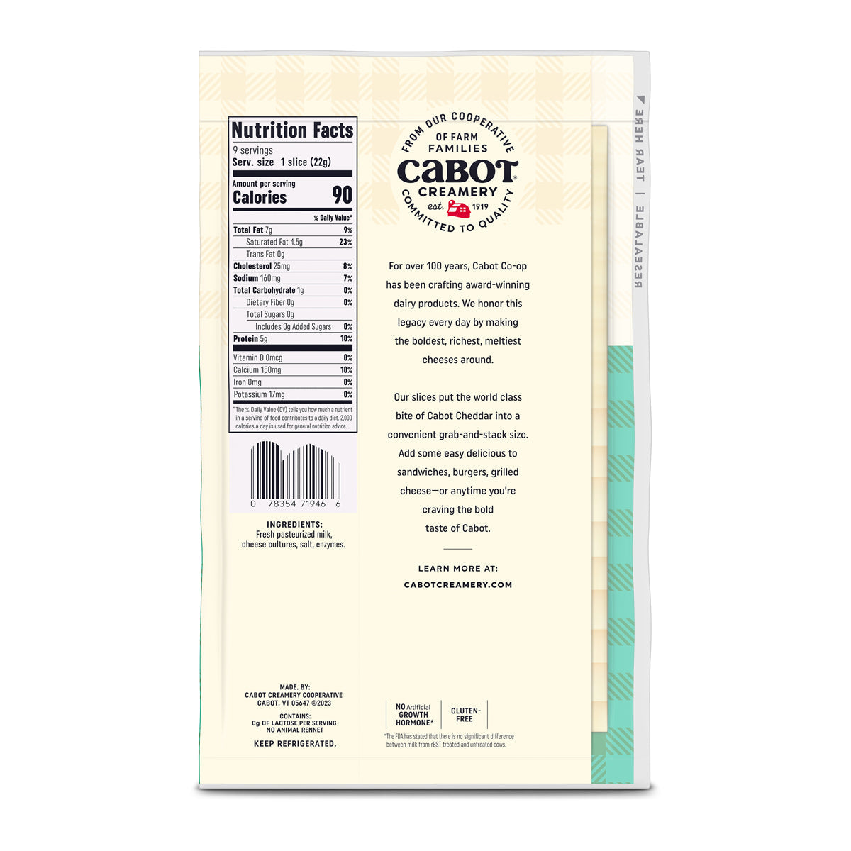 Cabot Creamery Sharp White Sliced Cheddar 7oz Pack