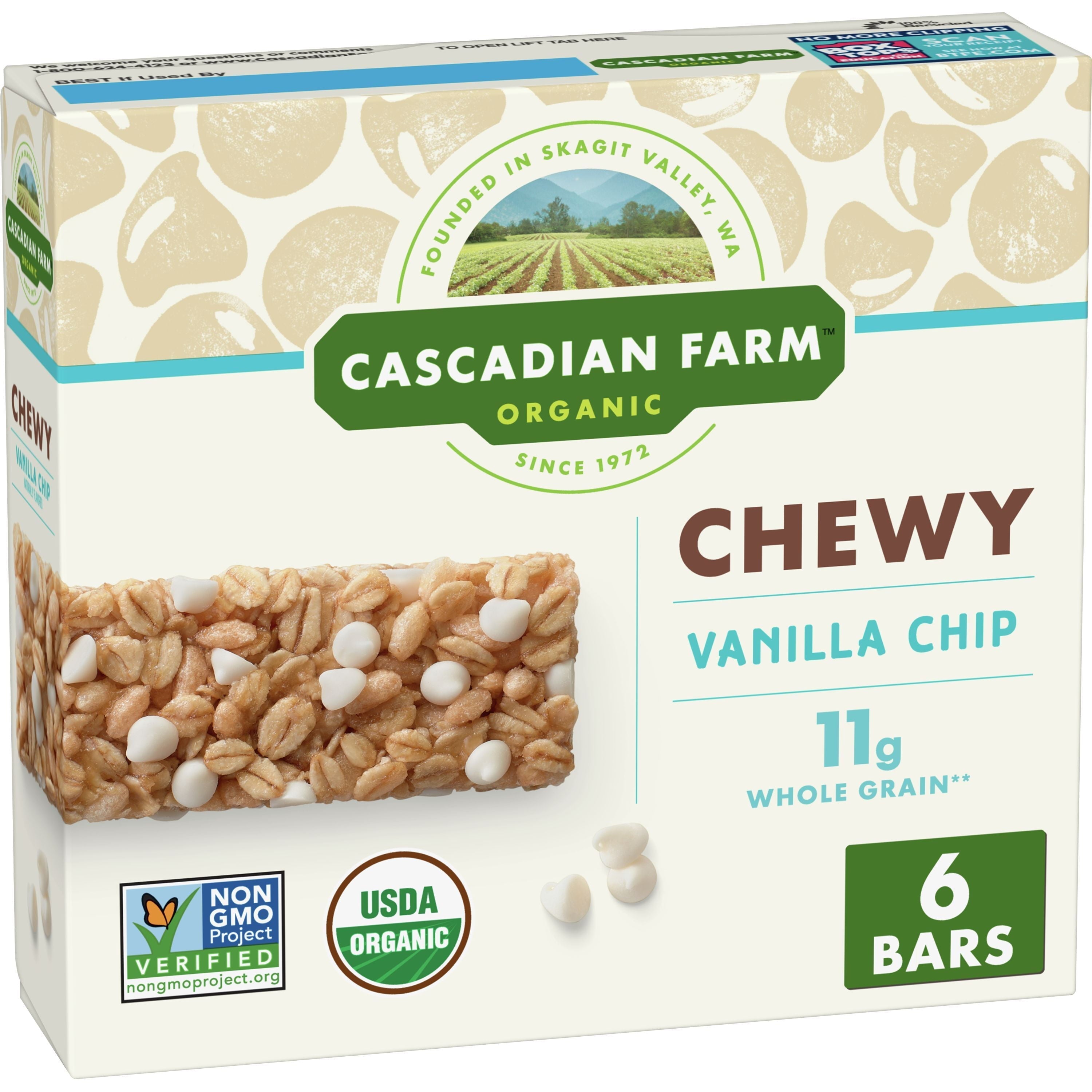 Cascadian Farm Vainilla Chip Masticable Granola Barrita 11 g