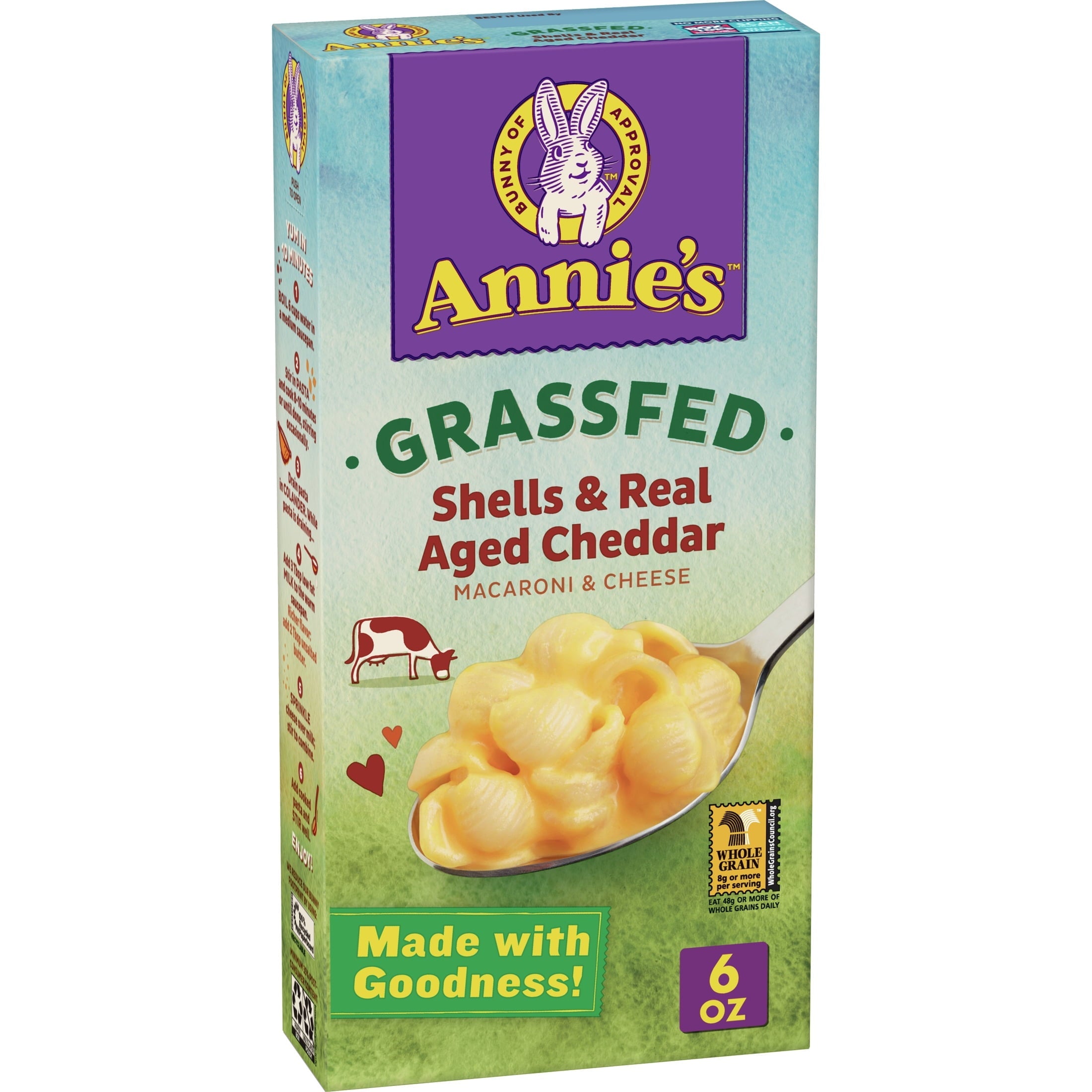 Annie's Homegrown Grassfed Shells & Real Aged Cheddar 6 Oz Box