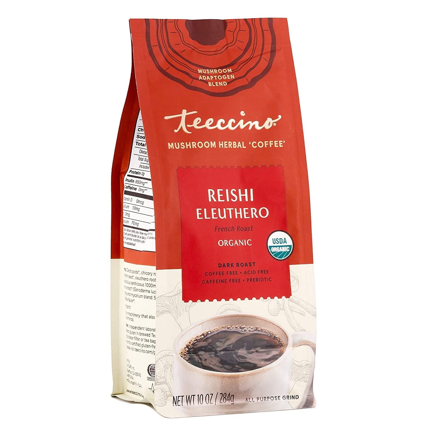 Teeccino Mushroom Herbal Coffee Reishi Eleuthero 10 Oz