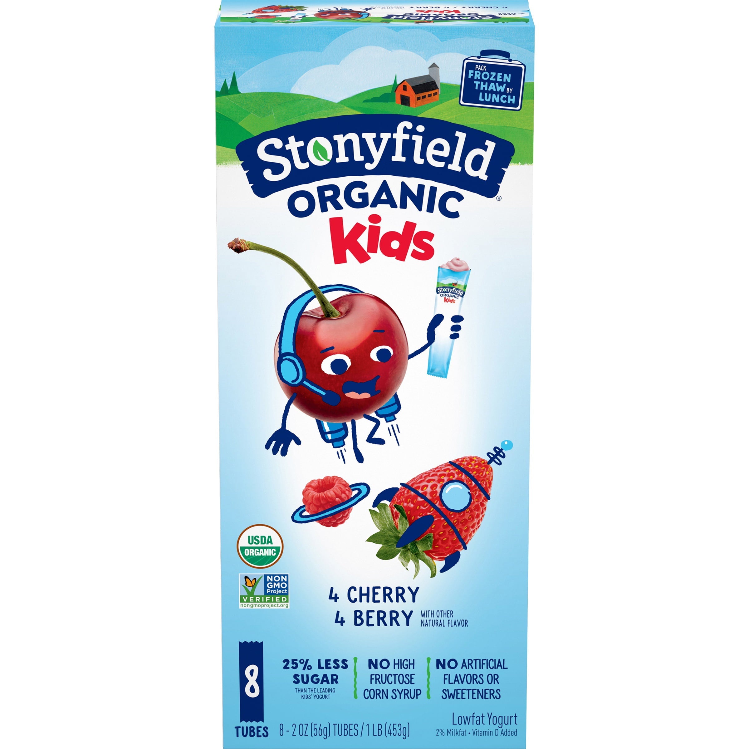 Stonyfield Organic YoKids Low Fat Berry And Cherry Yogurt Squeezers 2 Oz