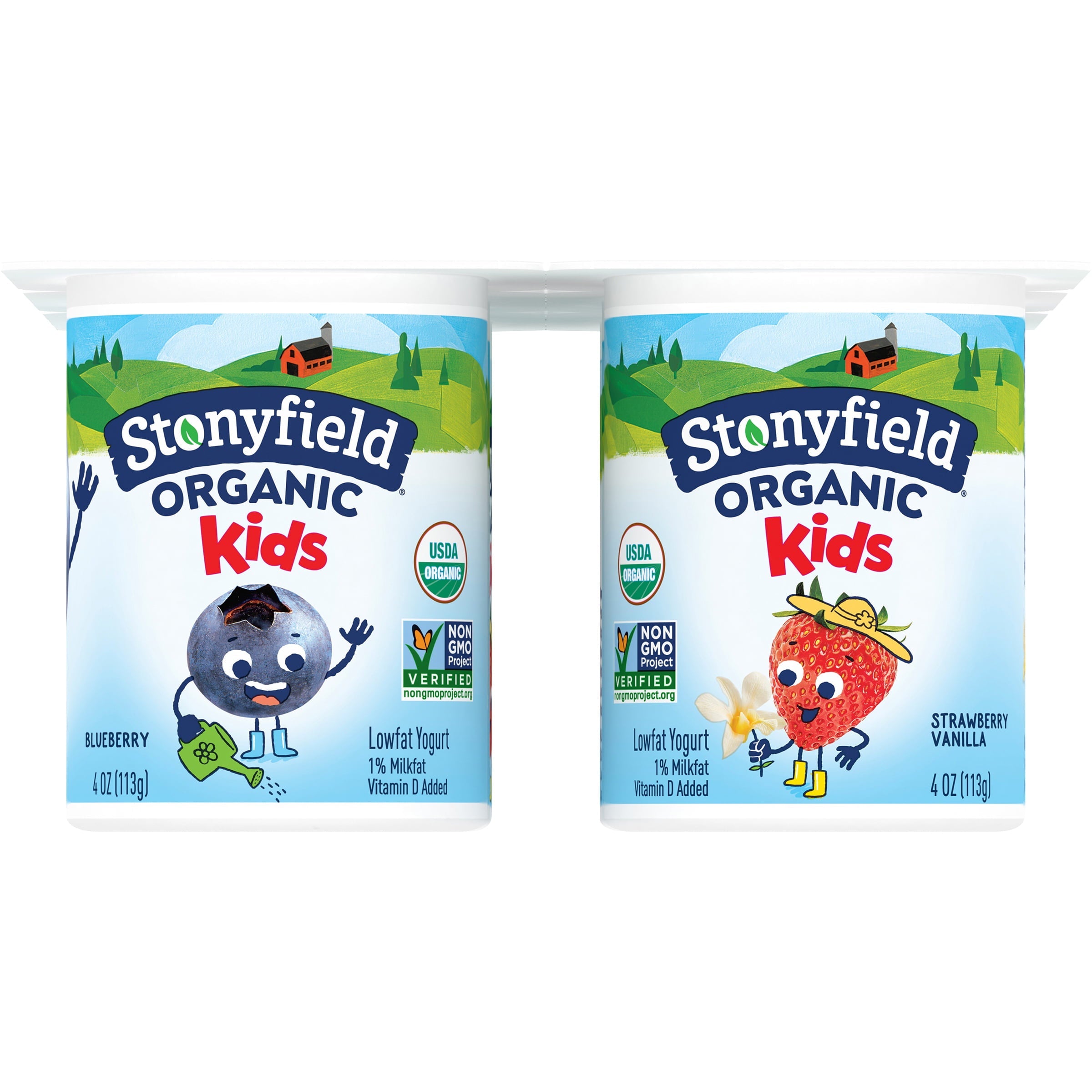 Stonyfield Organic YoKids Low fat Yogurt Blueberry And Strawberry Vanilla