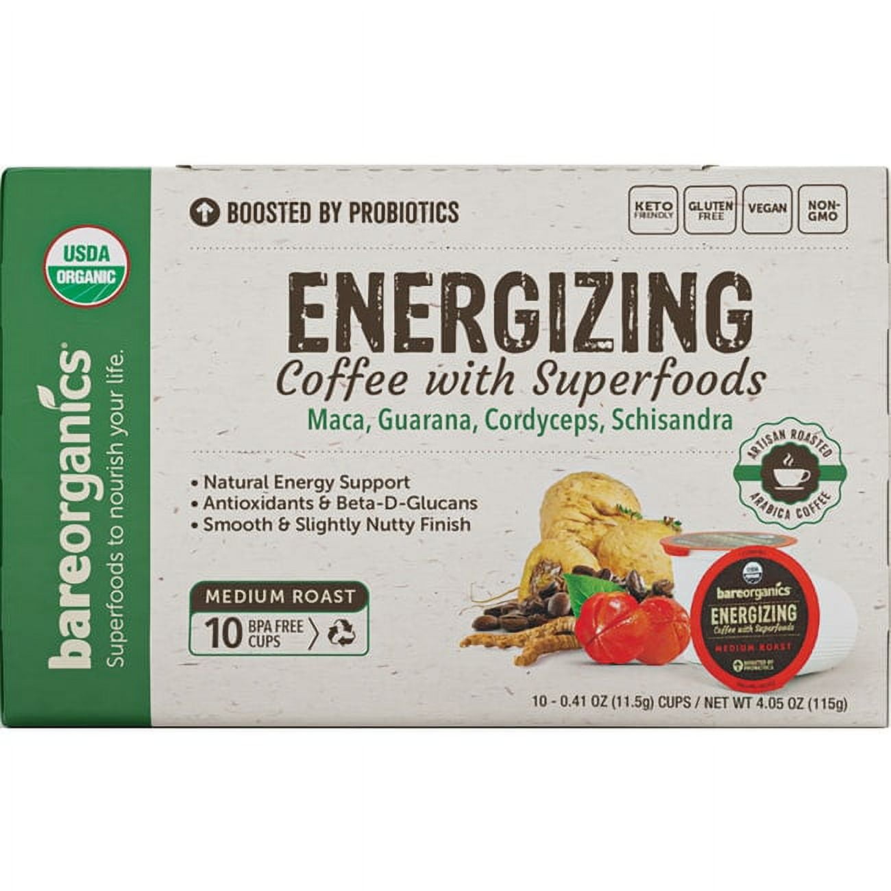 BareOrganics Energizing Coffee with Superfoods 0.4 oz Box