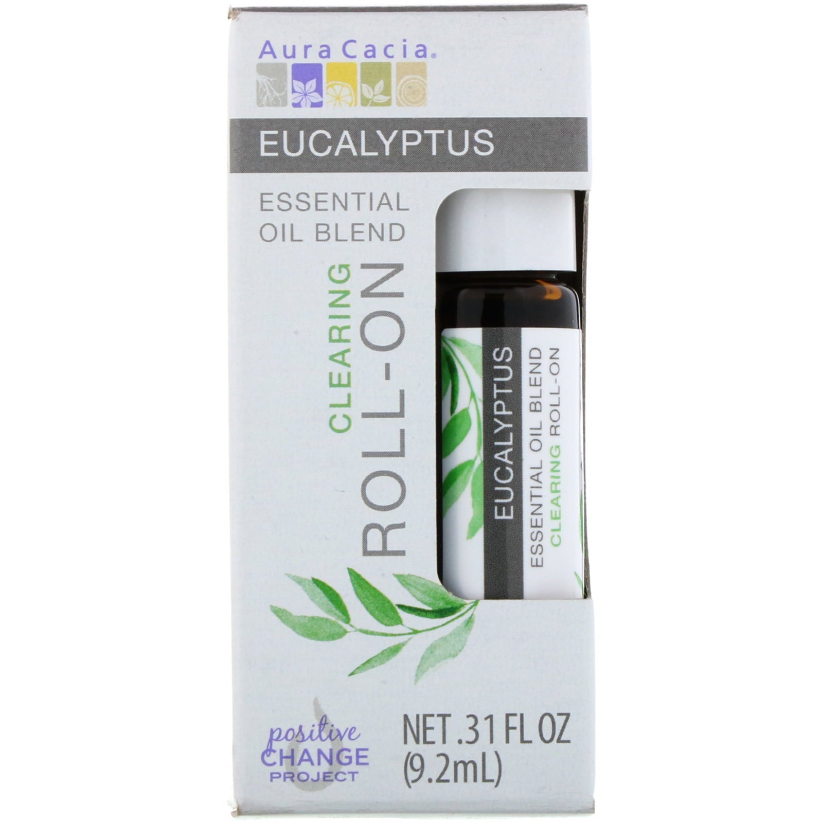 Aura Cacia Essential Oil Blend Clearing Roll-On Eucalyptus 31 oz Bottle