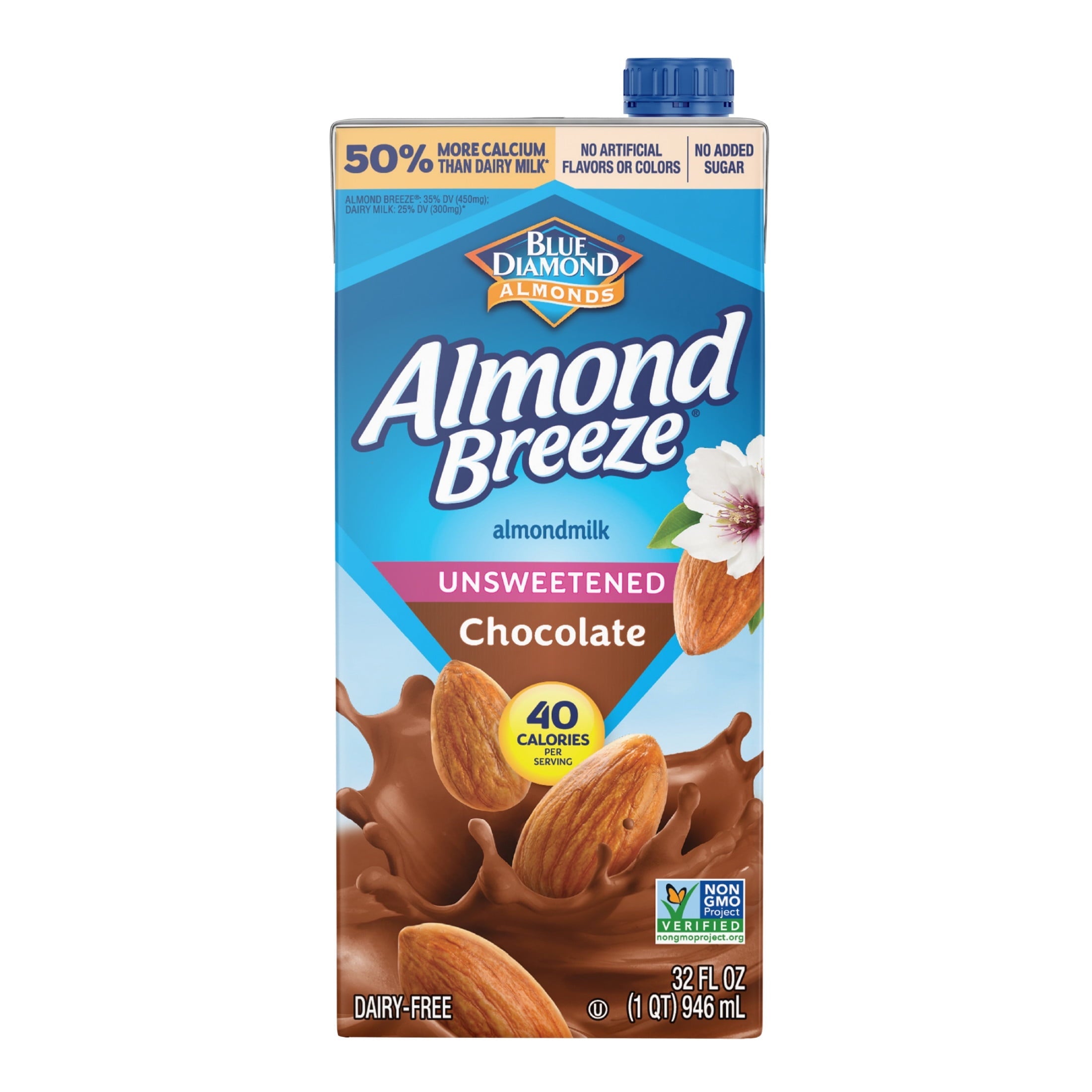 Blue Diamond Almond Milk Breeze Chocolate Unsweetened 32 oz Carton