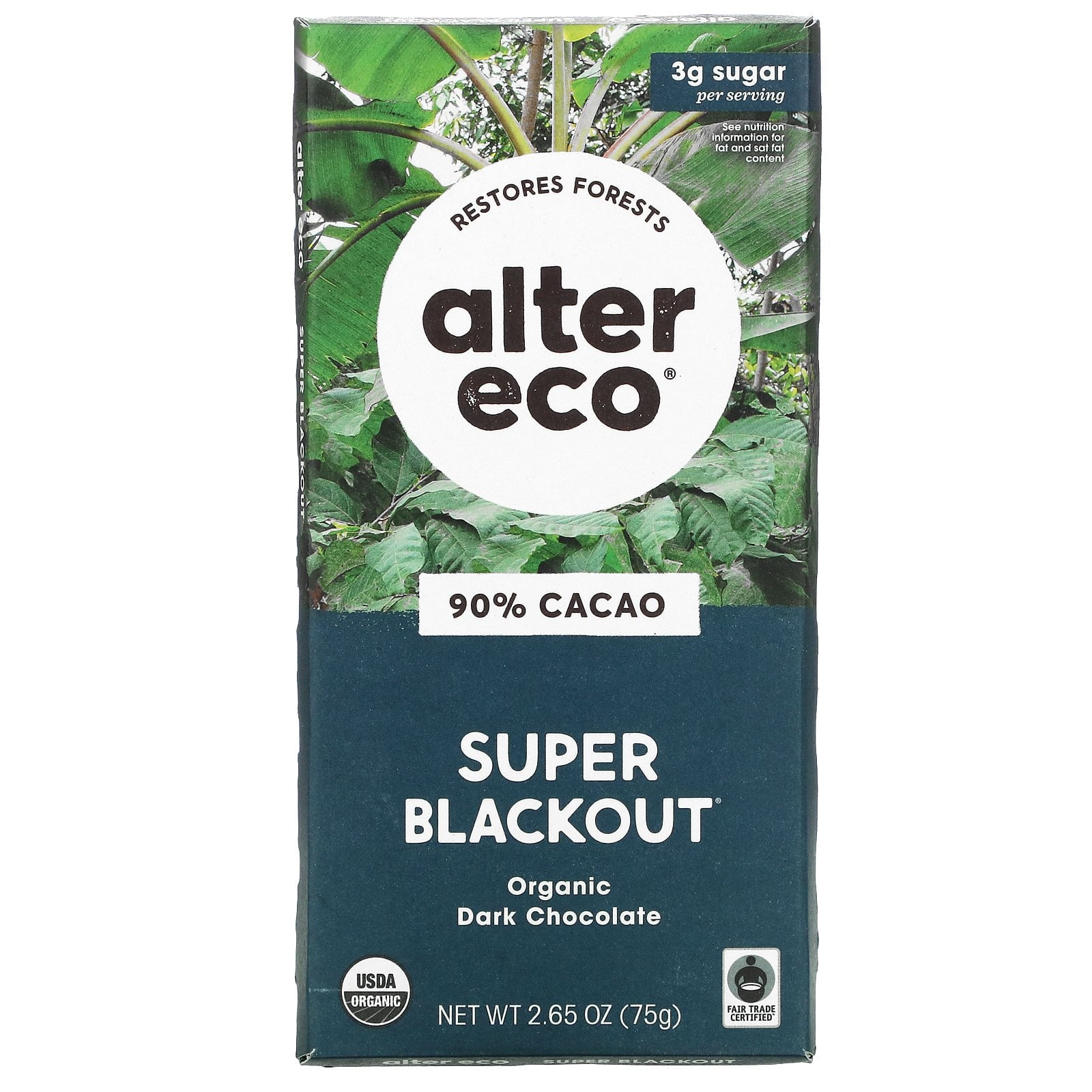 Alter Eco Dark Chocolate Super Blackout 2.65 Oz Bar