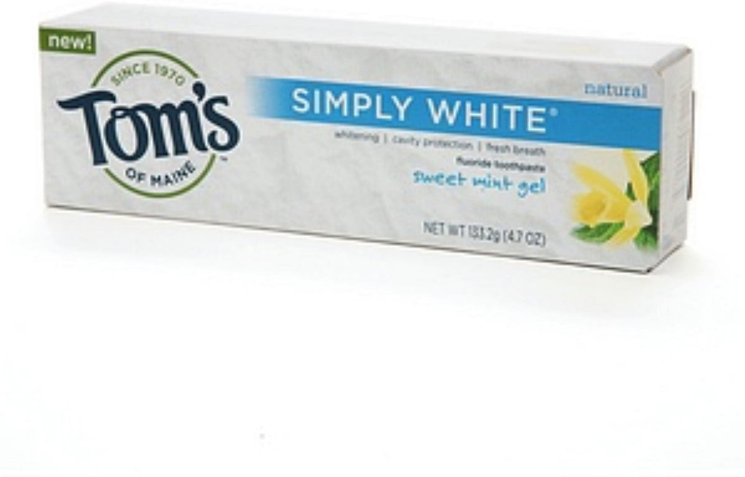 Tom's of Maine Simply White With Fluoride Sweet Mint Gel Toothpaste 4.7 Oz Tube