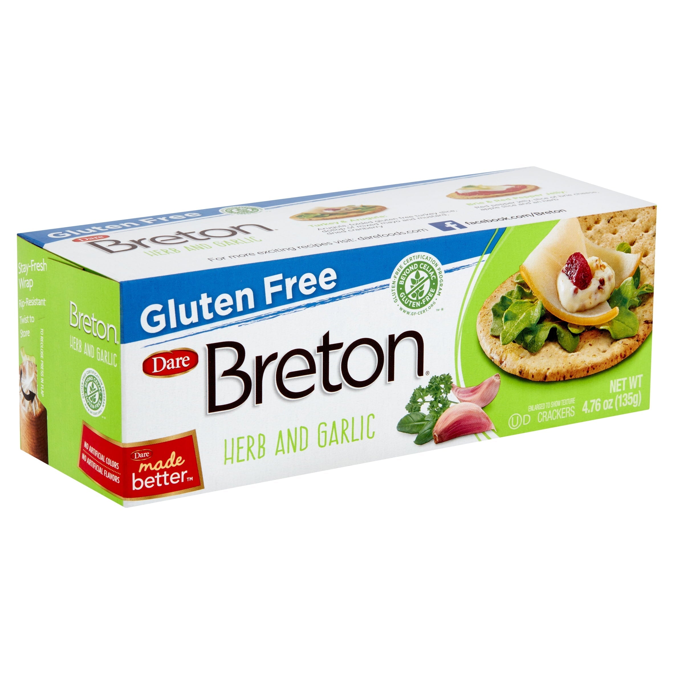 Dare Breton Gluten Free Crackers Herb and Garlic 4.76 Oz Box