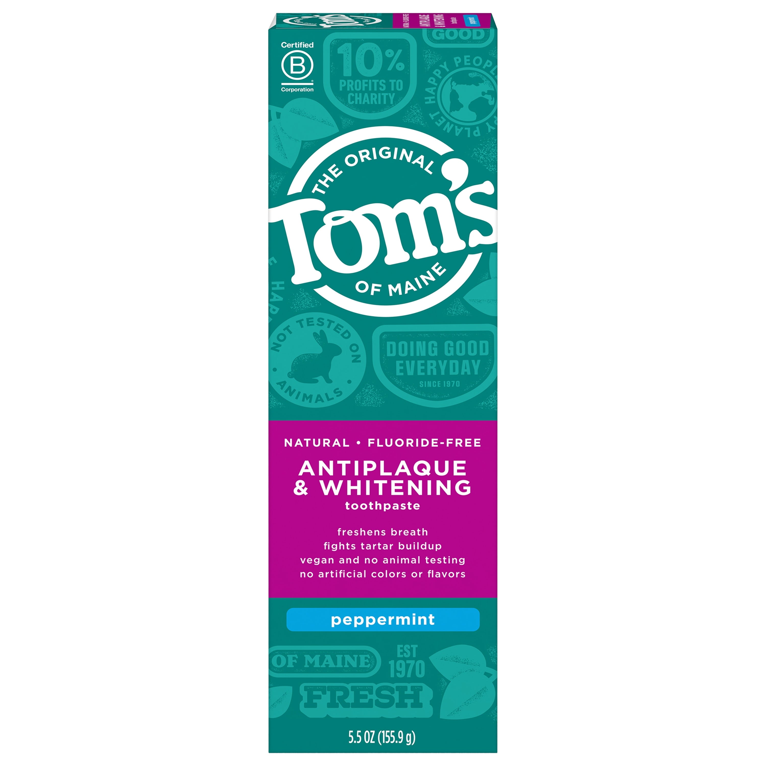 Tom's Of Maine Antiplaque And Whitening Fluoride-free Toothpaste Peppermint 5.5 Oz Tube