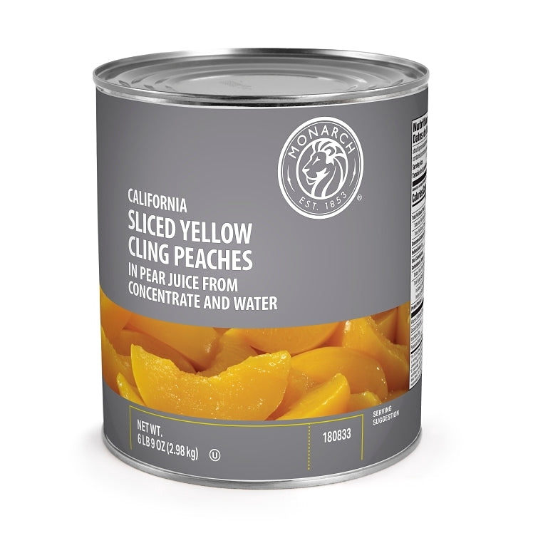 Wholesale Monarch Peach, Sliced In Pear Juice 90-105 Count Choice Canned Yellow Cling- Bulk