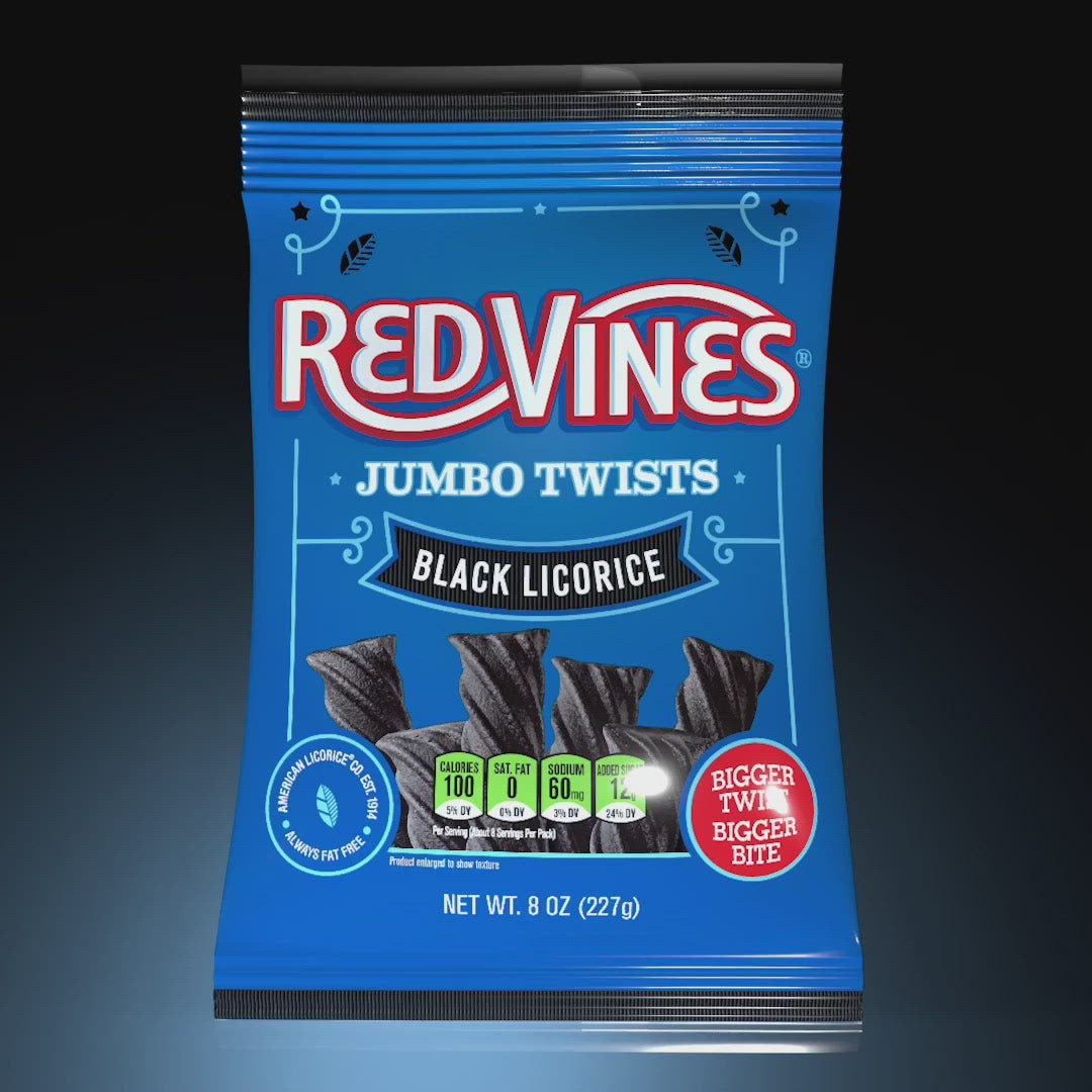 Wholesale Red Vines Jumbo Black Licorice Twists 8oz Hanging Bag- Bulk