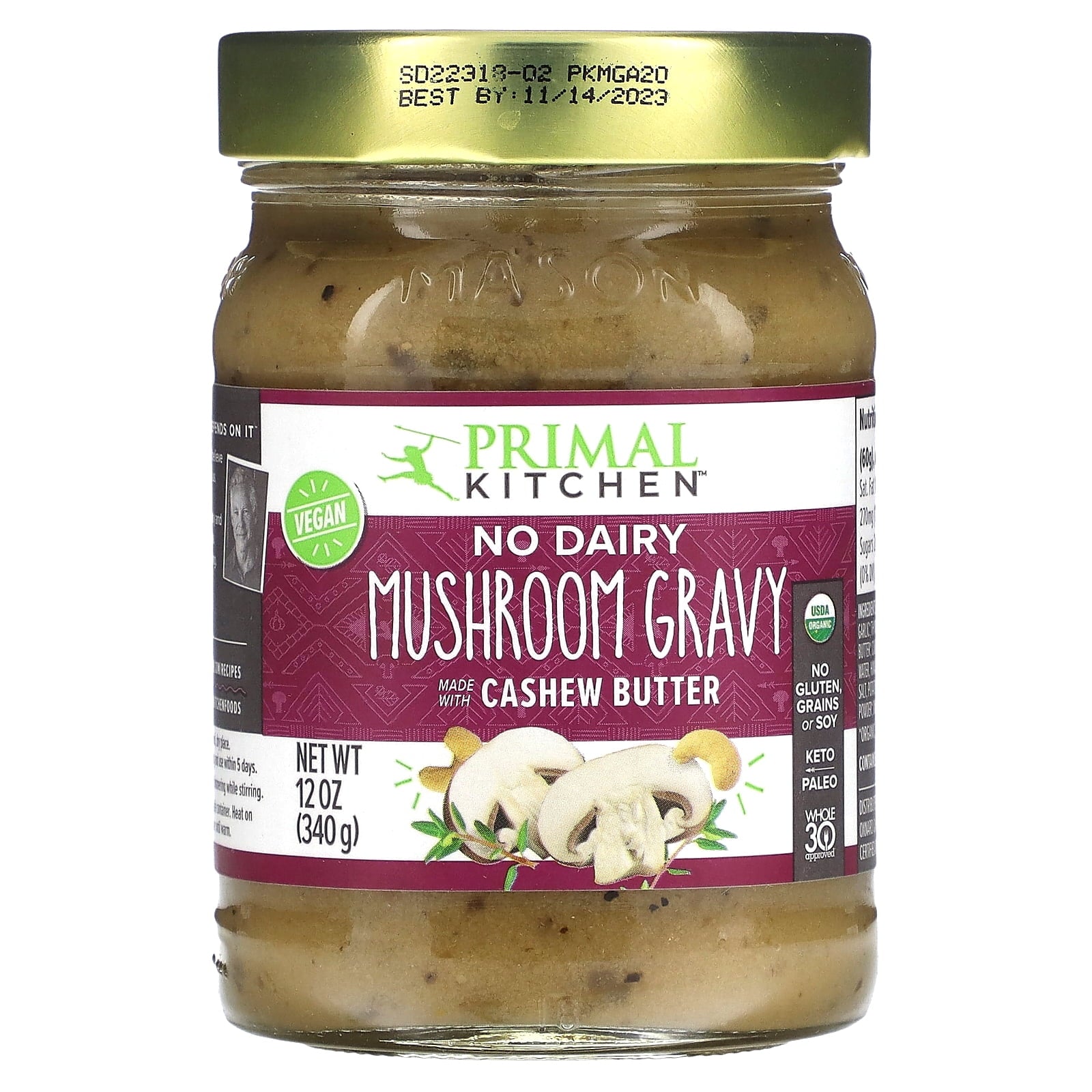 Primal Kitchen Mushroom Gravy Cashew Butter 12 Oz Jar