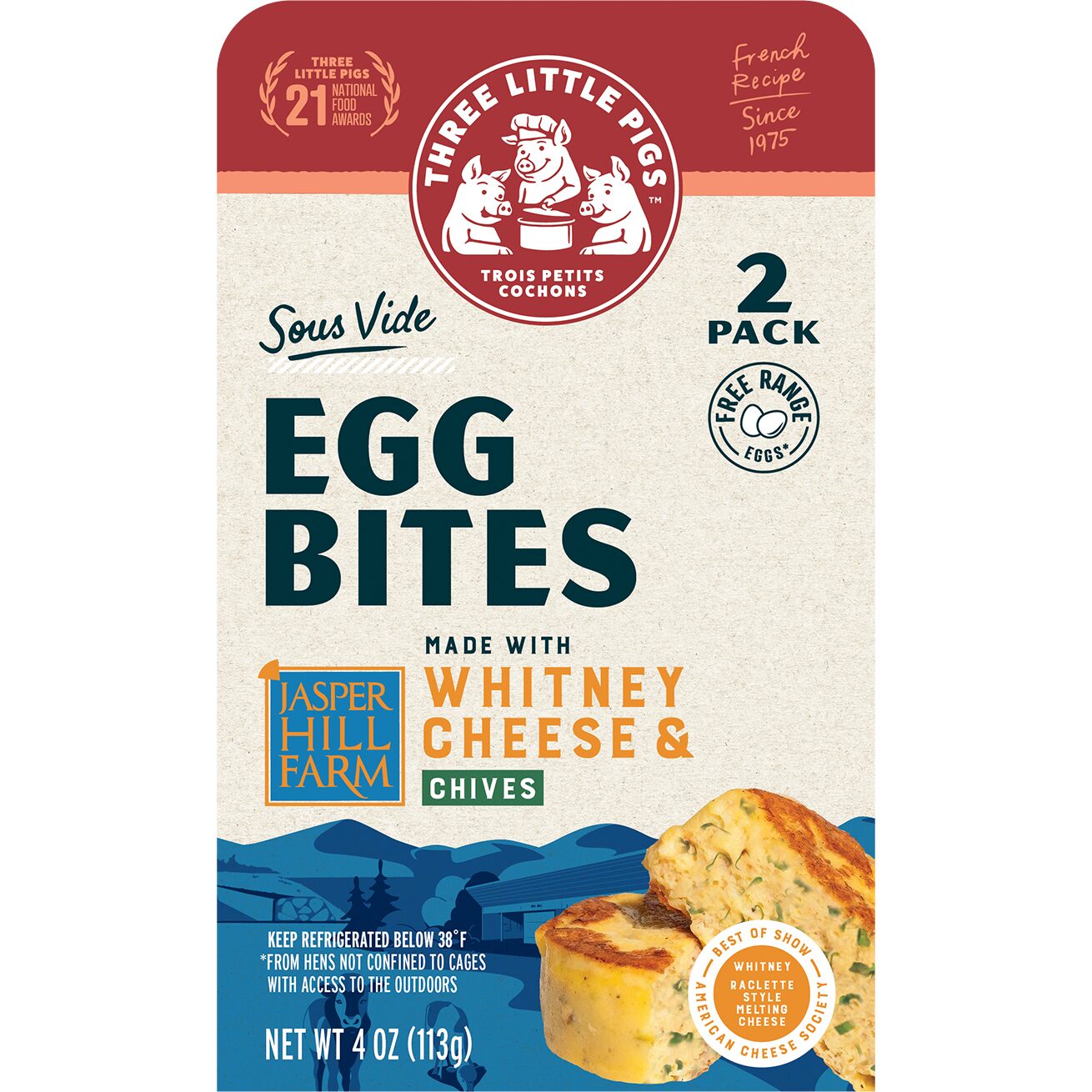 Three Little Pigs Egg Bites, Whitney Cheese & Chives 4oz 8ct