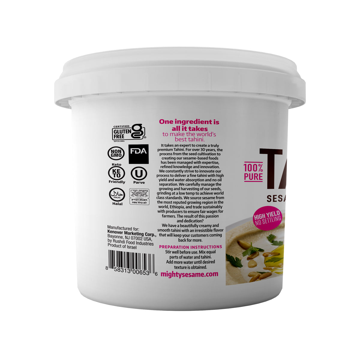 Wholesale Mighty Sesame Organic Tahini Paste 6.6 LB Tub- Bulk