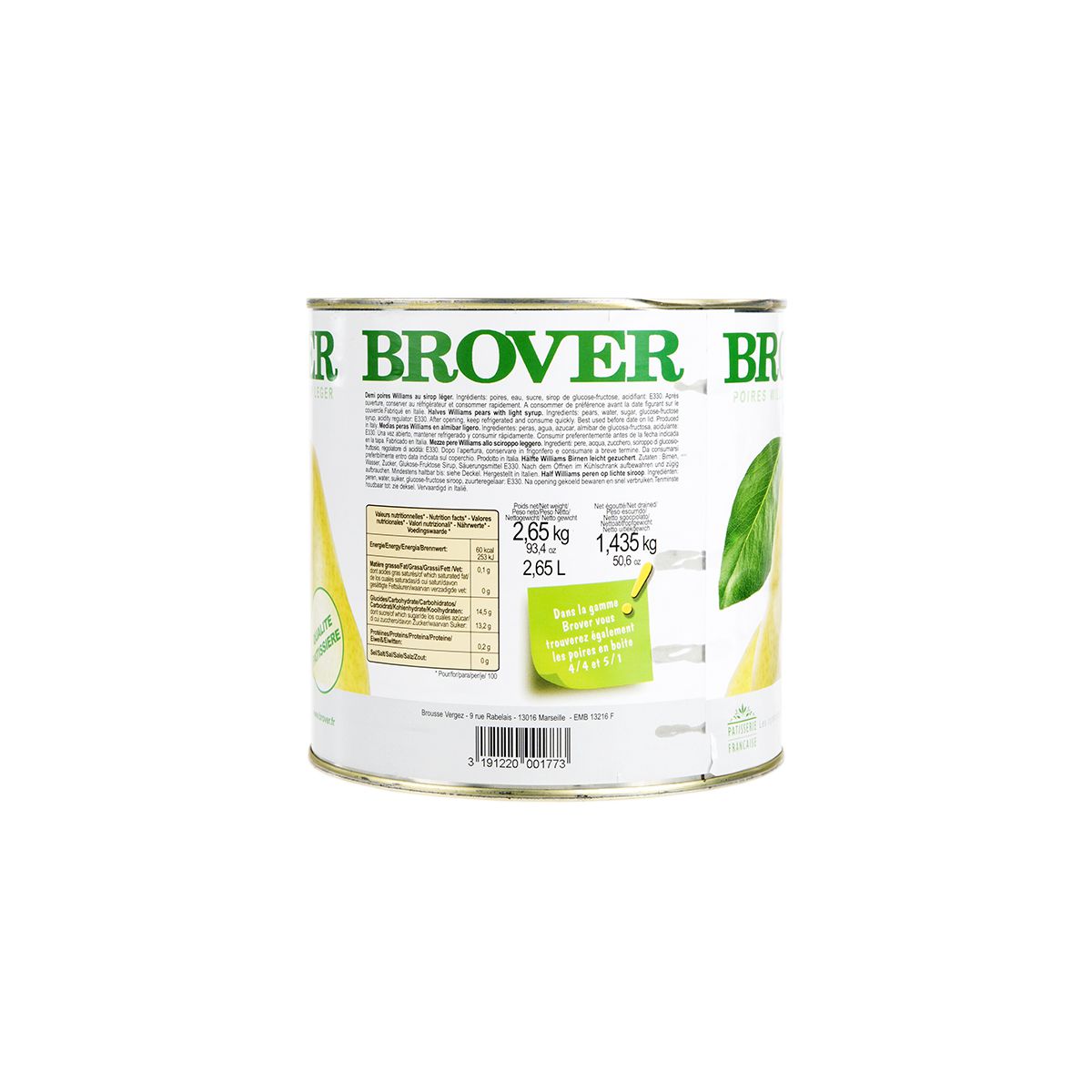 Wholesale Brover William Yellow Pear Halves Can- Bulk