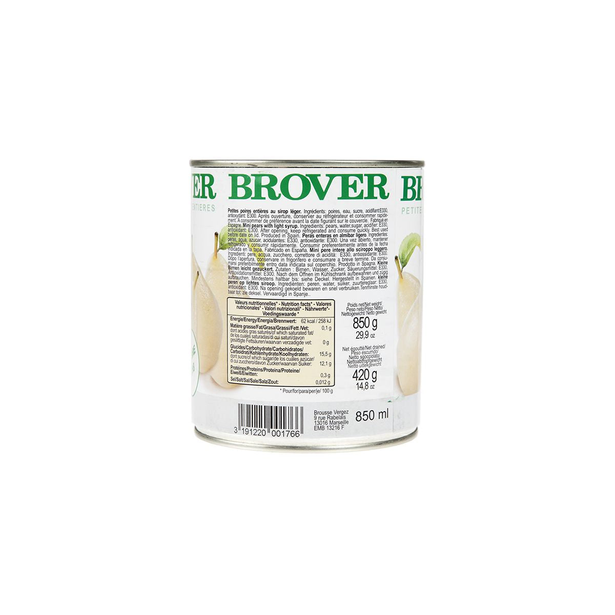 Brover Whole Mini Pears in Syrup Can