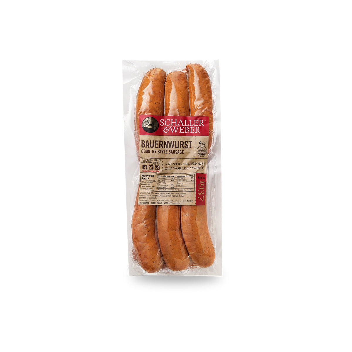 Wholesale Schaller & Weber Pork & Beef Bauernwurst Sausages-10 LB 4 PC Bulk