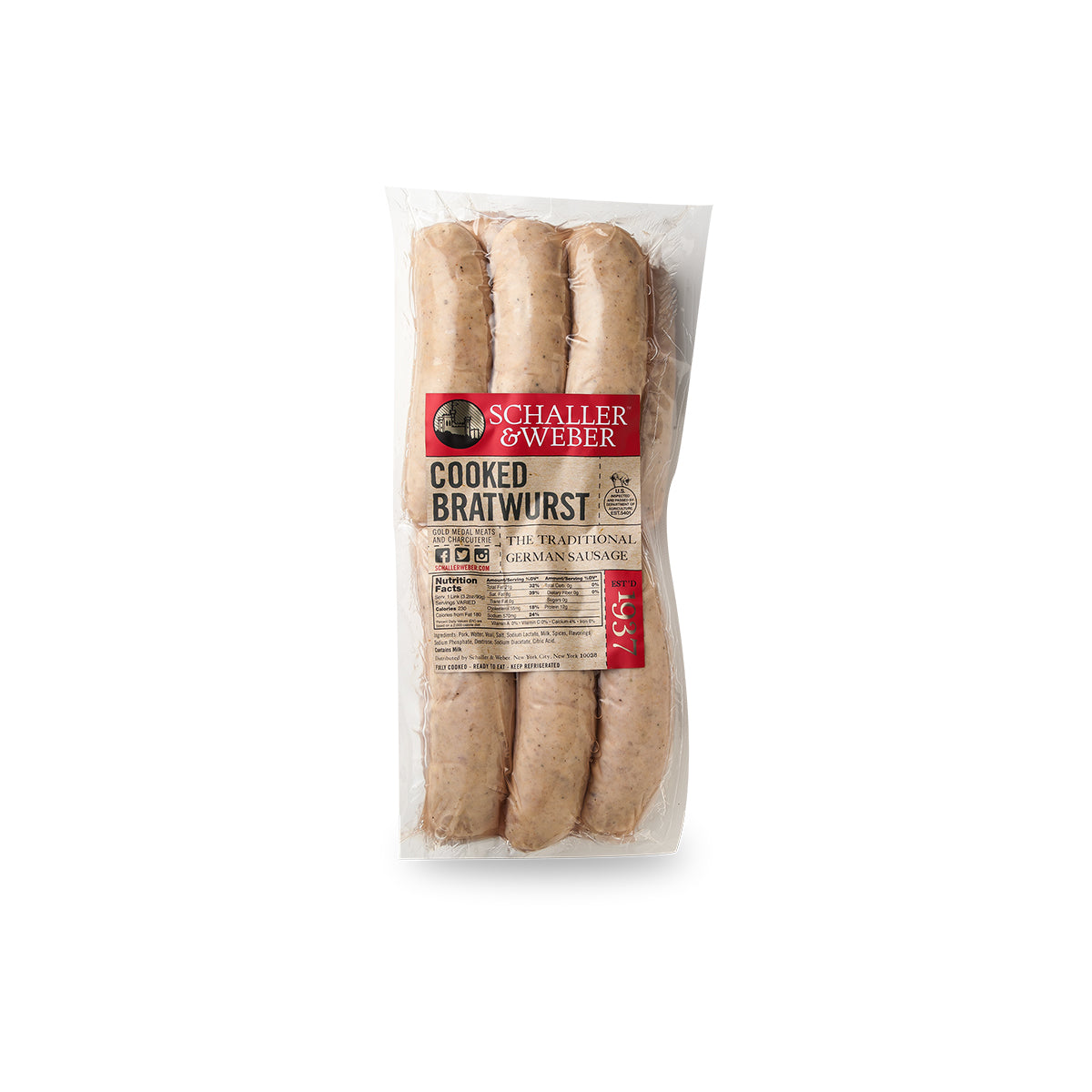 Wholesale Schaller & Weber Pork & Veal Bratwurst Sausages-2.5 LB Bulk