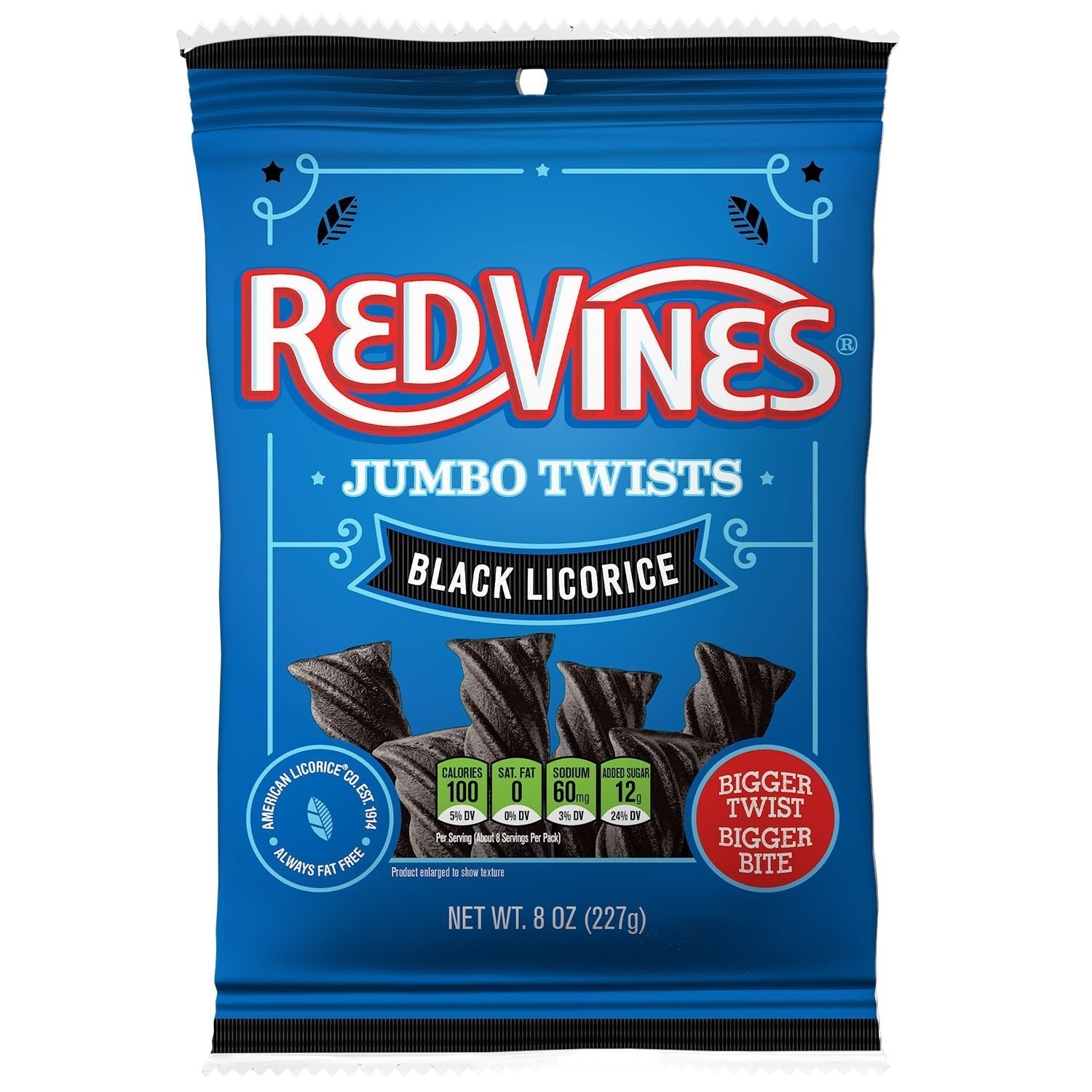 Wholesale Red Vines Jumbo Black Licorice Twists 8oz Hanging Bag- Bulk