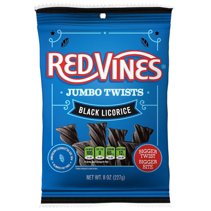 Wholesale Red Vines Jumbo Black Licorice Twists 8oz Hanging Bag- Bulk