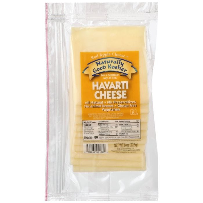 Naturally Good Kosher Havarti Cheese 8oz 12ct