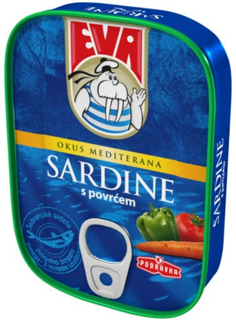 Wholesale Eva Sardines w/Vegetables In Sauce 100g-30 Ct Case Bulk