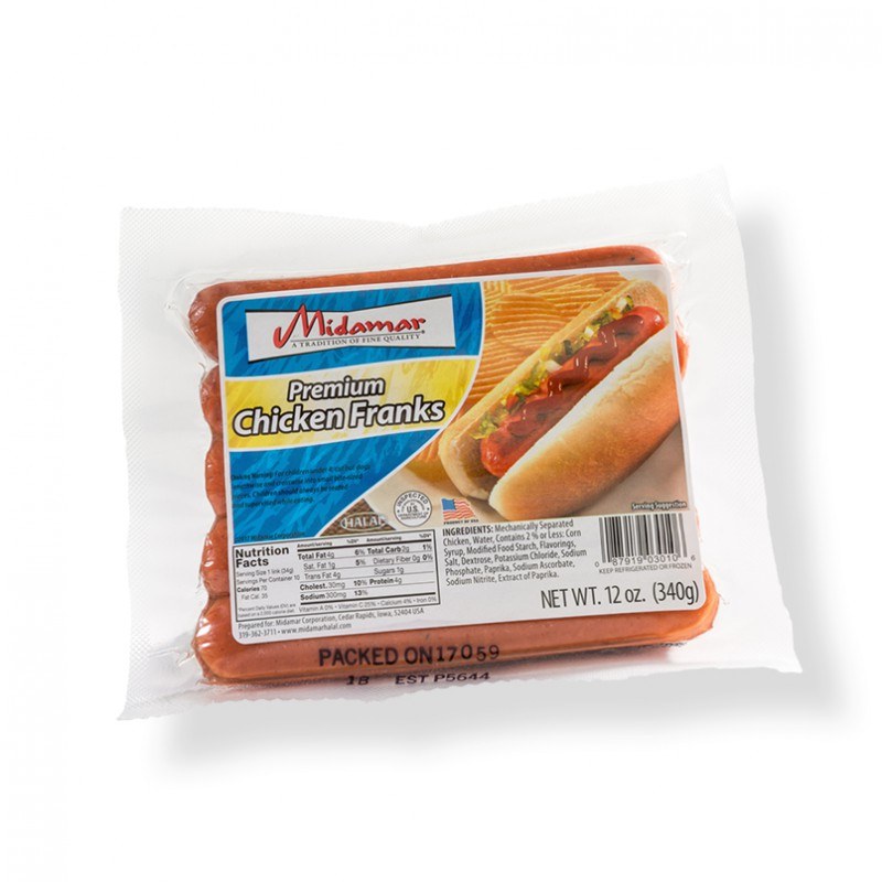 Wholesale Midamar Chicken Franks 12oz-12 Ct Case Bulk